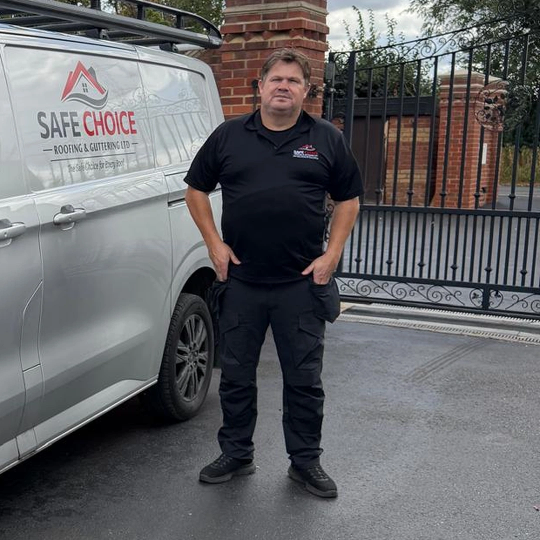 Patrick from Safe Choice Roofing and Guttering with the company van